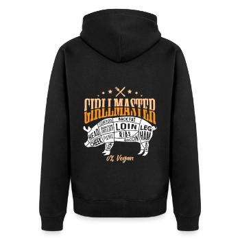 Grillmaster 0% Vegan - Unisex Premium Bio Zip Hoodie - Schwarz - Hinten - Nico (187cm)