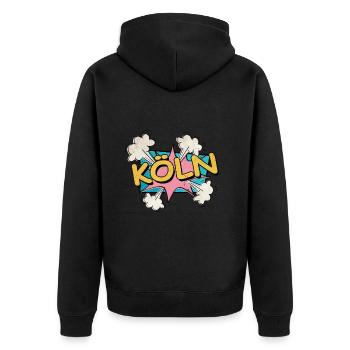 Köln Deutschland Stadt Schrift Pop Art Comic - Unisex Premium Bio Zip Hoodie - Schwarz - Hinten - Nico (187cm)