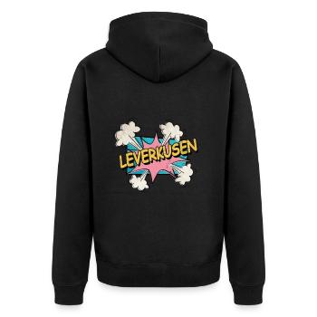 Leverkusen Deutschland Stadt Schrift Pop Art Comic - Unisex Premium Bio Zip Hoodie - Schwarz - Hinten - Nico (187cm)
