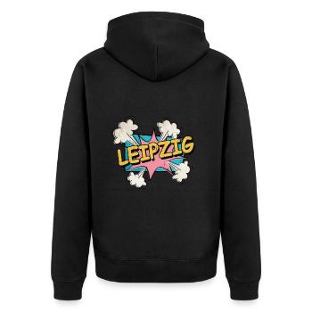 Leipzig Germany City Font Pop Art Comic - Unisex Premium Organic Zip Hoodie - black - Back - Nico (187cm)