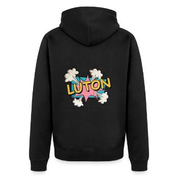 Luton Angleterre UK City Font Pop Art Comic - Veste à capuche bio Premium Unisexe - noir - Dos - Nico (187cm)