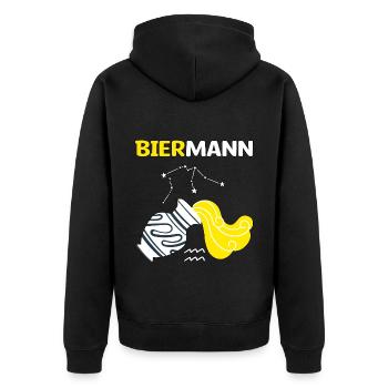 Sternzeichen Wassermann Bier Alkohol Geschenk - Unisex Premium Bio Zip Hoodie - Schwarz - Hinten - Nico (187cm)