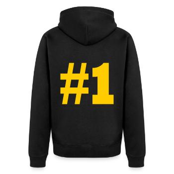 1 - Unisex Premium Bio Zip Hoodie - Schwarz - Hinten - Nico (187cm)