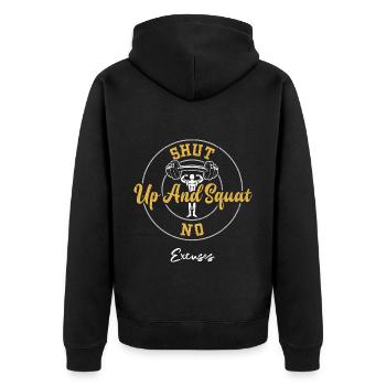Shut Up And Squat No Excuses - Gym - Unisex Premium Bio Zip Hoodie - Schwarz - Hinten - Nico (187cm)