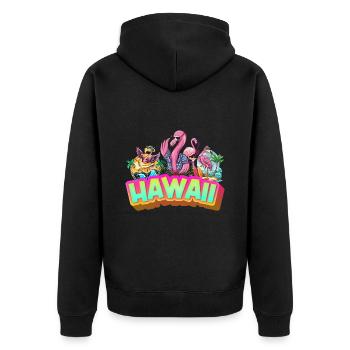Hawaii Summer Flamingo Palm Tree Beach Ocean Vacation - Veste à capuche bio Premium Unisexe - noir - Dos - Nico (187cm)