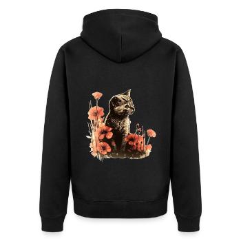 Katze Katzenliebhaber Katzenhalter Geschenkidee - Unisex Premium Bio Zip Hoodie - Schwarz - Hinten - Nico (187cm)