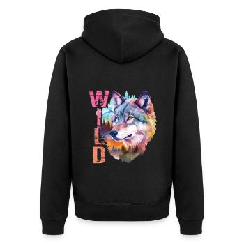Wolf Wild Wolf Head Nature Wilderness Forest Trees Art - Unisex Premium Organic Zip Hoodie - black - Back - Nico (187cm)
