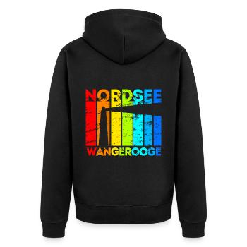 Wangerooge Nordsee Leuchtturm Urlaub - Unisex Premium Bio Zip Hoodie - Schwarz - Hinten - Nico (187cm)