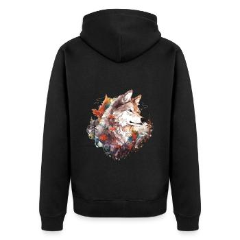 Wolf Wolfskopf Natur Wildnis Wald Bäume Kunst - Unisex Premium Bio Zip Hoodie - Schwarz - Hinten - Nico (187cm)
