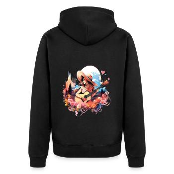 Gitarre Mädchen Musik Country Western USA Vintage - Unisex Premium Bio Zip Hoodie - Schwarz - Hinten - Nico (187cm)