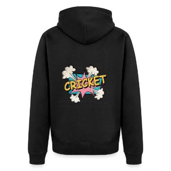 Cricket Pop Art Cartoon Comic Schrift Sport - Unisex Premium Bio Zip Hoodie - Schwarz - Hinten - Nico (187cm)