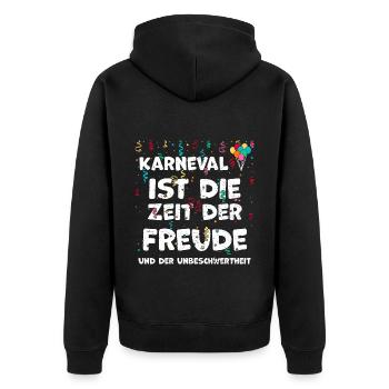 Karneval ist die Zeit der Freude... - Unisex Premium Bio Zip Hoodie - Schwarz - Hinten - Nico (187cm)