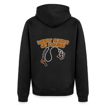 Work Sucks, Go Fishing 4 - Unisex Premium Bio Zip Hoodie - Schwarz - Hinten - Nico (187cm)
