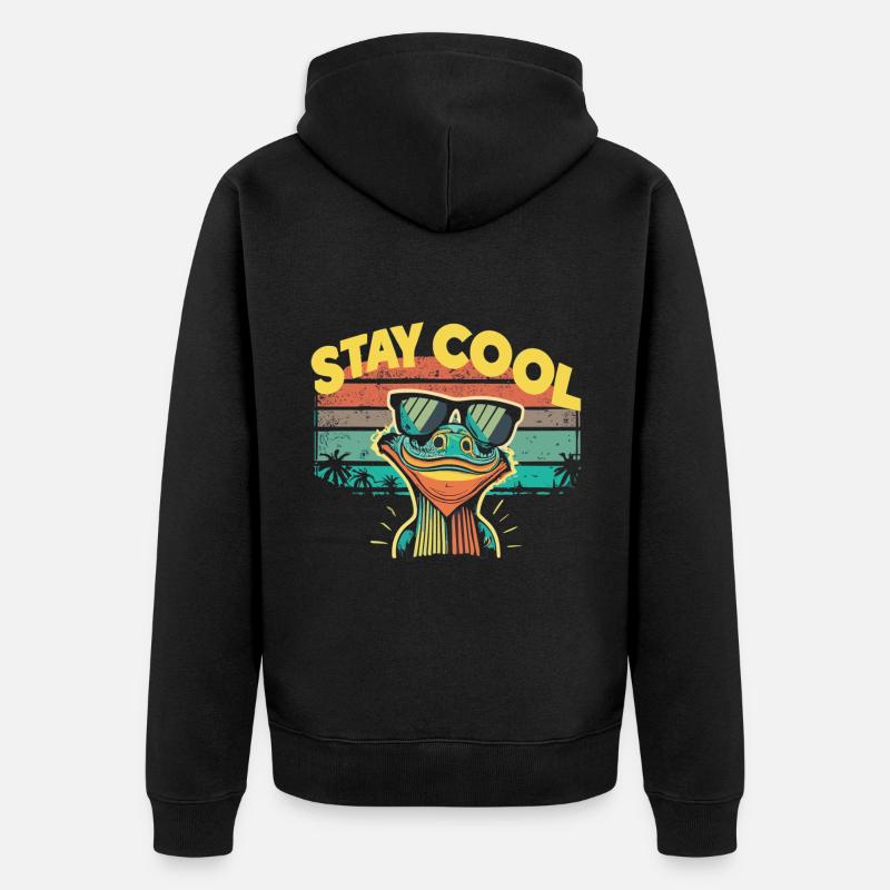 Retro Eidechse mit Sonnenbrille - Unisex Premium Bio Zip Hoodie - Schwarz