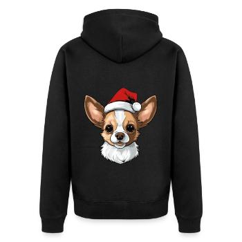 Portrait de Noël tête de chien chihuahua - Veste à capuche bio Premium Unisexe - noir - Dos - Nico (187cm)