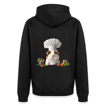 Chef Guinea Pig’s Gourmet Kitchen - Unisex Premium Bio Zip Hoodie - Schwarz - Hinten - Nico (187cm)