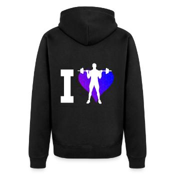 Gewichtheben Krafttraining Herren Ausdauertraining - Unisex Premium Bio Zip Hoodie - Schwarz - Hinten - Nico (187cm)