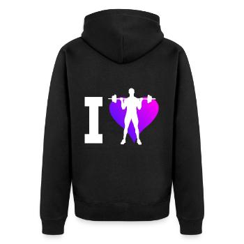 Krafttraining Ausdauertraining Herren Gewichtheben - Unisex Premium Bio Zip Hoodie - Schwarz - Hinten - Nico (187cm)