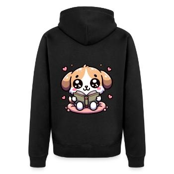 Hund lesen Lesen Rover Strampler - Unisex Premium Bio Zip Hoodie - Schwarz - Hinten - Nico (187cm)