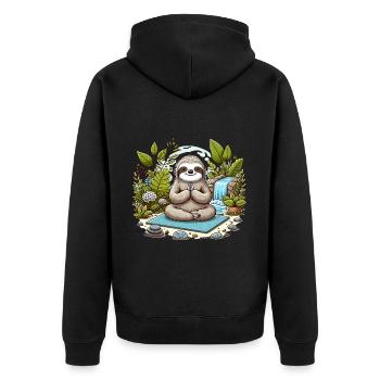 Yoga Relax Faultier Entspannen Chillen - Unisex Premium Bio Zip Hoodie - Schwarz - Hinten - Nico (187cm)