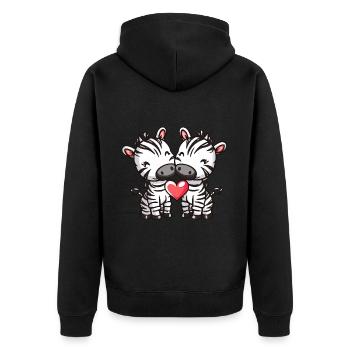 Zebra Paar Verliebt Tier Valentinstag - Unisex Premium Bio Zip Hoodie - Schwarz - Hinten - Nico (187cm)