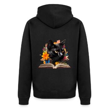 Bombay-Katze Lesen Buch - Unisex Premium Bio Zip Hoodie - Schwarz - Hinten - Nico (187cm)