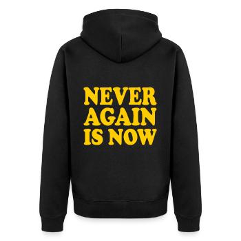 Never again is now - Unisex Premium Organic Zip Hoodie - black - Back - Nico (187cm)