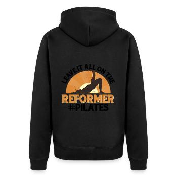 Leave It All On The Reformer #Pilates 13 - Unisex Premium Bio Zip Hoodie - Schwarz - Hinten - Nico (187cm)