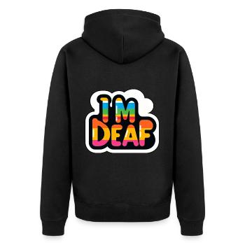 I'm Deaf 39 - Unisex Premium Bio Zip Hoodie - Schwarz - Hinten - Nico (187cm)