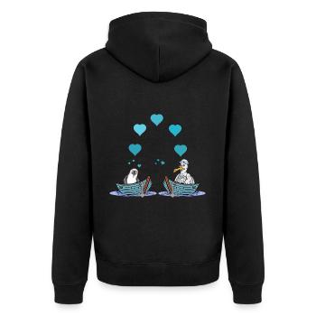 Seagulls Seagull Love Heart Valentine Sailor Boat - Unisex Premium Organic Zip Hoodie - black - Back - Nico (187cm)
