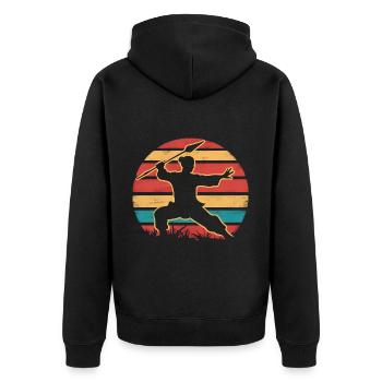 Wushu Spieler Geschenk - Unisex Premium Bio Zip Hoodie - Schwarz - Hinten - Nico (187cm)