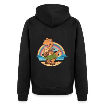 Dinosaurier spielt Gitarre unterm Regenbogen - Unisex Premium Bio Zip Hoodie - Schwarz - Hinten - Nico (187cm)