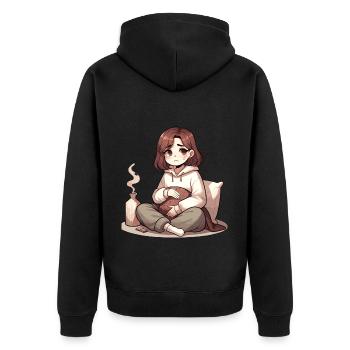 Cozy evening with cocoa and blanket - Unisex Premium Organic Zip Hoodie - black - Back - Nico (187cm)