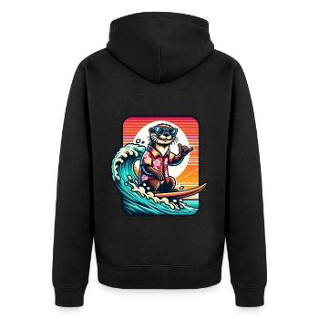 Casual otter on surfboard with sunglasses - Unisex Premium Organic Zip Hoodie - black - Back - Nico (187cm)