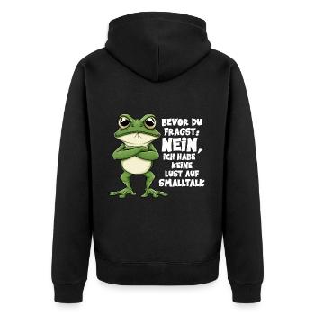 Bevor Du Fragst Nein Keine Lust Auf Smalltalk - Unisex Premium Bio Zip Hoodie - Schwarz - Hinten - Nico (187cm)