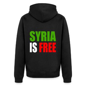 syrien - syria is free - Unisex Premium Bio Zip Hoodie - Schwarz - Hinten - Nico (187cm)