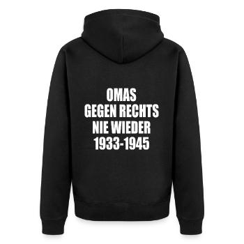 Omas gegen rechts - Unisex Premium Bio Zip Hoodie - Schwarz - Hinten - Nico (187cm)