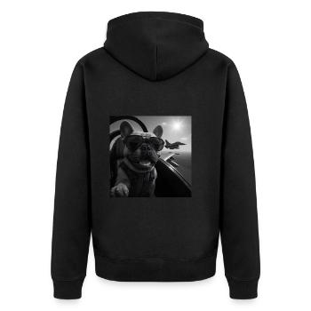 French Bulldog - Unisex Premium Bio Zip Hoodie - Schwarz - Hinten - Nico (187cm)