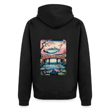 Urlaub - Unisex Premium Bio Zip Hoodie - Schwarz - Hinten - Nico (187cm)