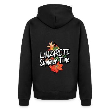 Lanzarote Sommer Sonne Strand Meer Palmen Urlaub - Unisex Premium Bio Zip Hoodie - Schwarz - Hinten - Nico (187cm)