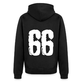 Maillot à 66 numéros - Veste à capuche bio Premium Unisexe - noir - Dos - Nico (187cm)