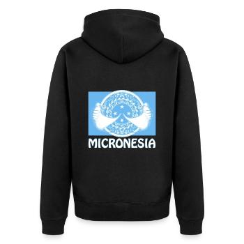 Flagge Mikronesiens und Mantarochen - Unisex Premium Bio Zip Hoodie - Schwarz - Hinten - Nico (187cm)