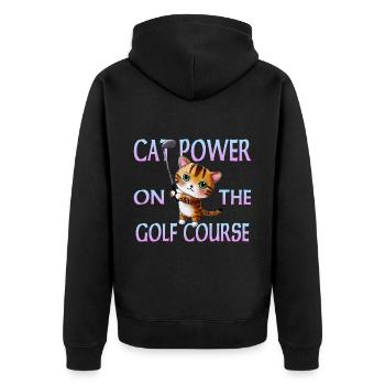Golf Katze - Unisex Premium Bio Zip Hoodie - Schwarz - Hinten - Nico (187cm)