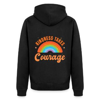 Freundlichkeit braucht Mut Anti-Mobbing - Unisex Premium Bio Zip Hoodie - Schwarz - Hinten - Nico (187cm)