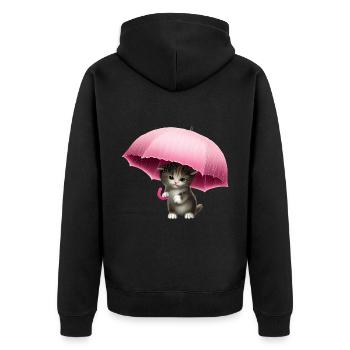 Cat with pink umbrella - Unisex Premium Organic Zip Hoodie - black - Back - Nico (187cm)