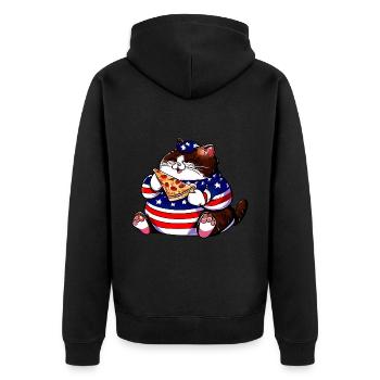 Fat American Pizza Cat - Unisex Premium Organic Zip Hoodie - black - Back - Nico (187cm)