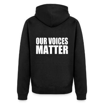 Our voices matter - Unisex Premium Bio Zip Hoodie - Schwarz - Hinten - Nico (187cm)
