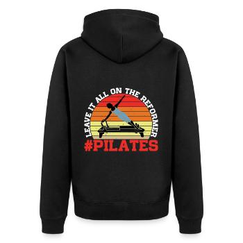 Leave It All On The Reformer #Pilates 15 - Unisex Premium Bio Zip Hoodie - Schwarz - Hinten - Nico (187cm)
