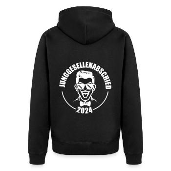Junggesellenabschied 2024 - Unisex Premium Bio Zip Hoodie - Schwarz - Hinten - Nico (187cm)