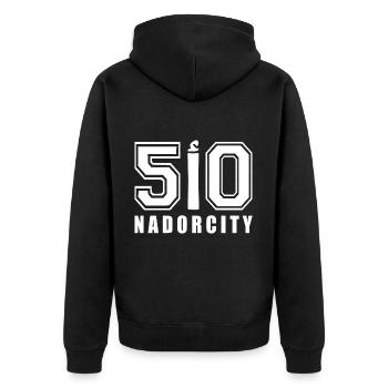 Nadorcity nador - Unisex Premium Bio Zip Hoodie - Schwarz - Hinten - Nico (187cm)